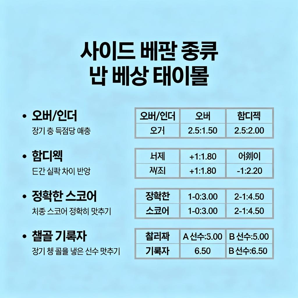 대표 사이드 베팅 종류와 배당 테이블 요약 인포그래픽