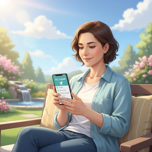 스마트폰 화면에 표시된 자가진단 체크리스트를 확인하는 모습